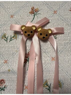 Sweet Society Teddy Bear Pink Long Hair Bow